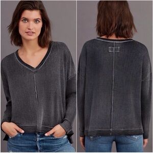Pilcro Graphite Wash Waffle Knit‎ Raglan Sleeve Oversized Thermal